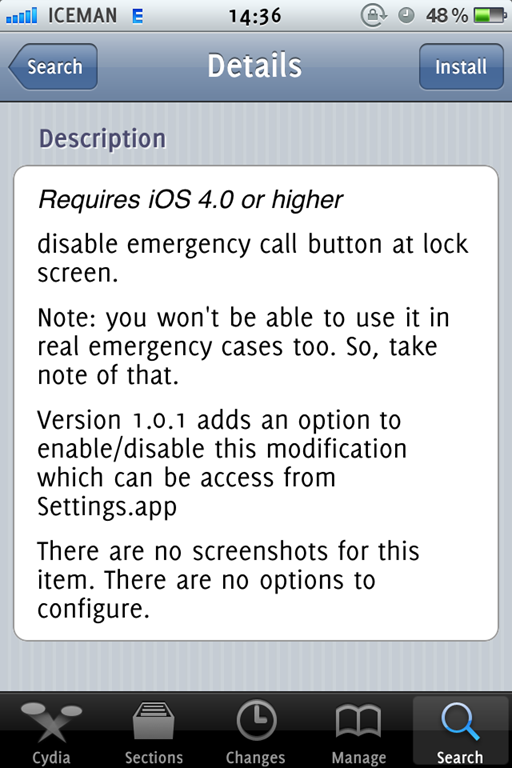 remove emergency call button from iphone
