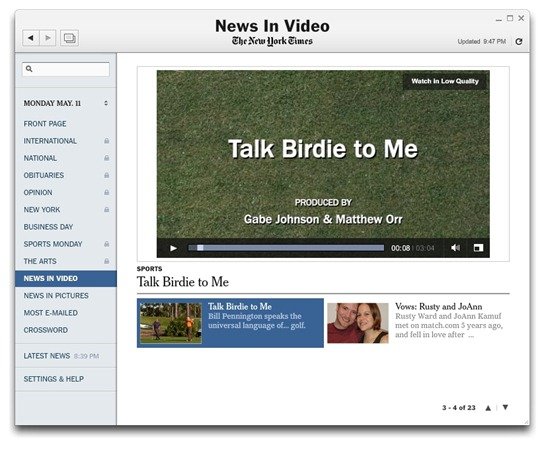 News in Videos in the New York Times Reader