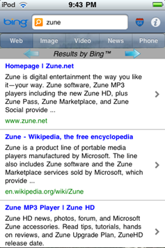 Search using Bing on your iPhone/iPod Touch through bingGo