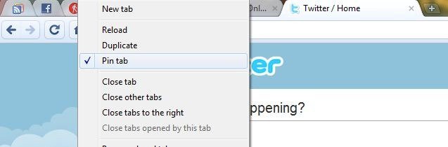Google Chrome Pin tab