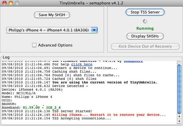 TinyUmbrella iPhone 4 Start TTS