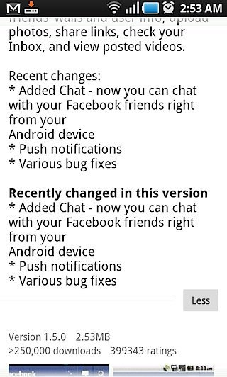 Facebook 1.5 for Android