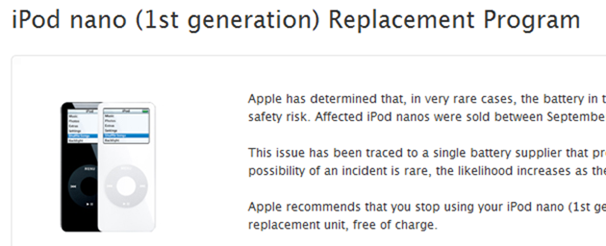 iPod nano 1st generation replacement program