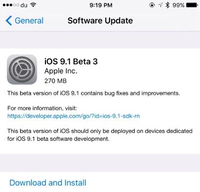 iOS 9.1 beta 3