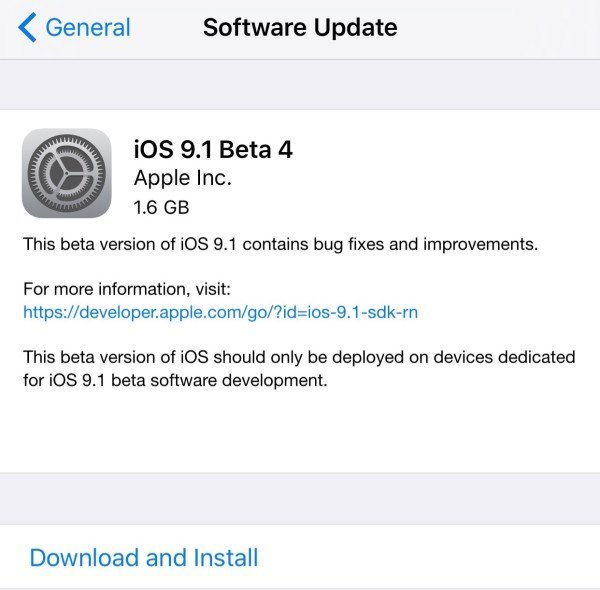 iOS 9.1 beta 4 now available for download