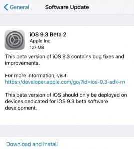 iOS 9.3 beta 2