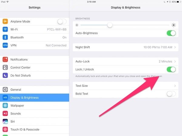 iOS 10 auto lock settings in display and brightness