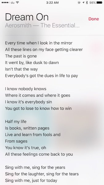 Lyrics in iOS 10 Apple Music 1