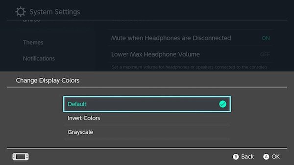 Change display colors in Nintendo Switch