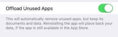 Disable offload app option in iOS 11