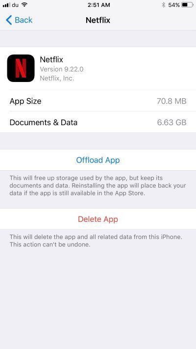 Offload single app in iOS 11