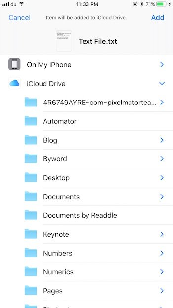 Save to iCloud Drive iOS 11