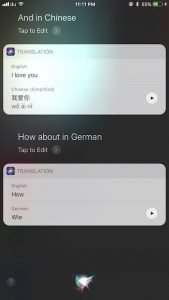 Siri translation iOS 11
