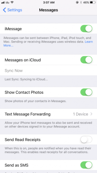 Sync Messages on iCloud iOS 11