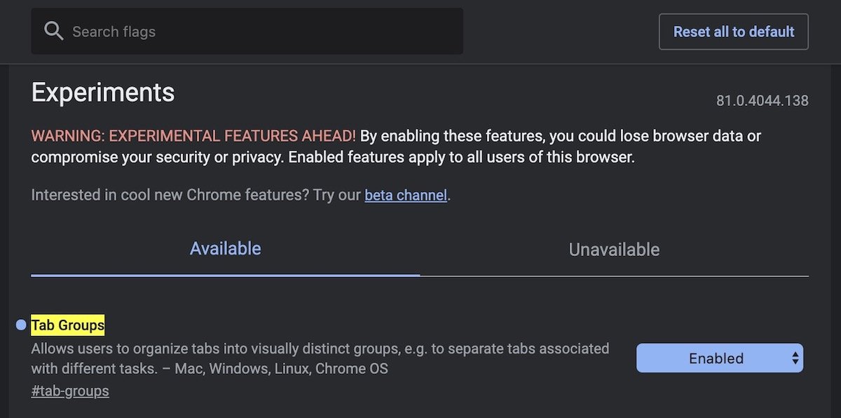 Enable Tab Groups in Chrome