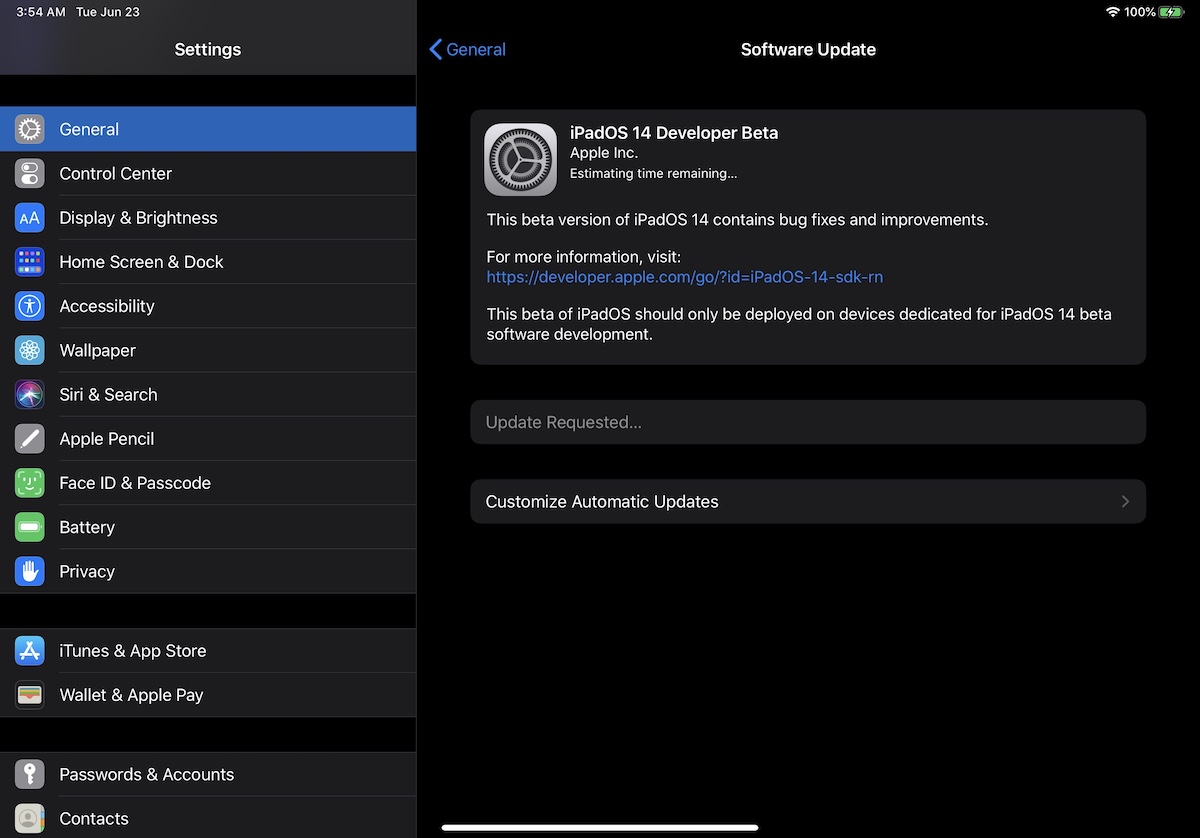 iPadOS 14 Developer beta Install