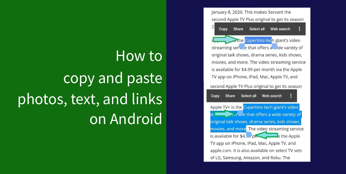 copy and paste photos, text, links on Android