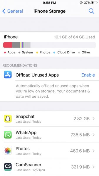 offload unused apps