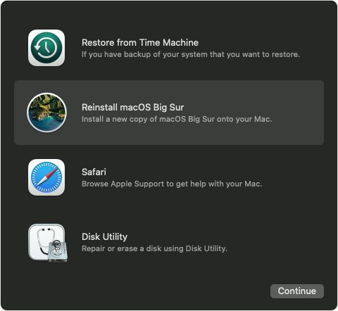 macOS Big Sur Apple Silicon Recovery