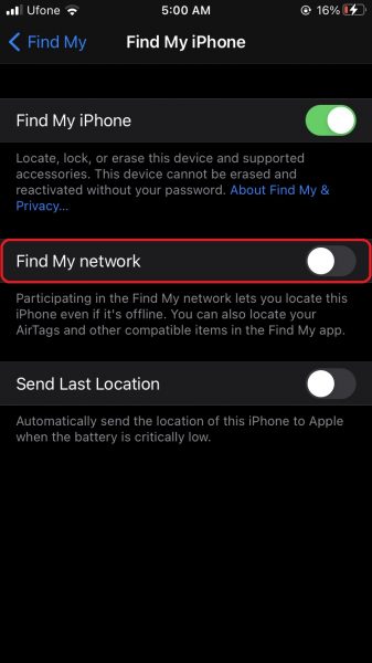 Learn how to turn off Find My network