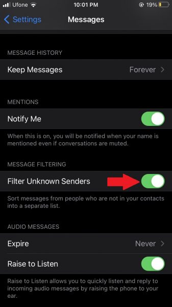 How to filter known senders in Messages on iPhone