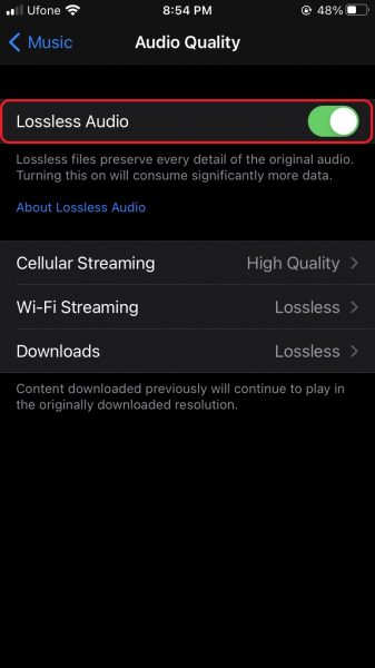 How to  enable  Apple Music  Lossless Audio