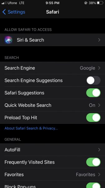 how to turn off trending searches for Google in Safari on iPhone