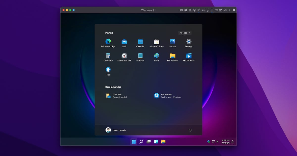 Windows 11 on ARM in Parallels Desktop on macOS Monterey