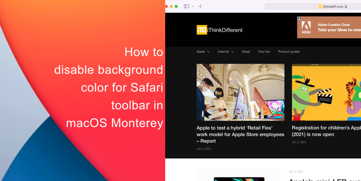 Safari macOS Monterey tab bar color disabled