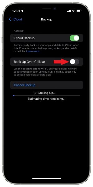 How to enable iCloud backup over cellular data on iPhone