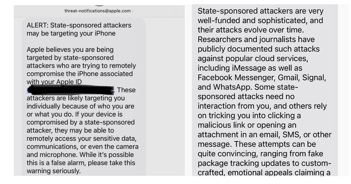 Apple threat notifications