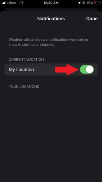 How to turn on rain and snow notifications for your current location on iPhone