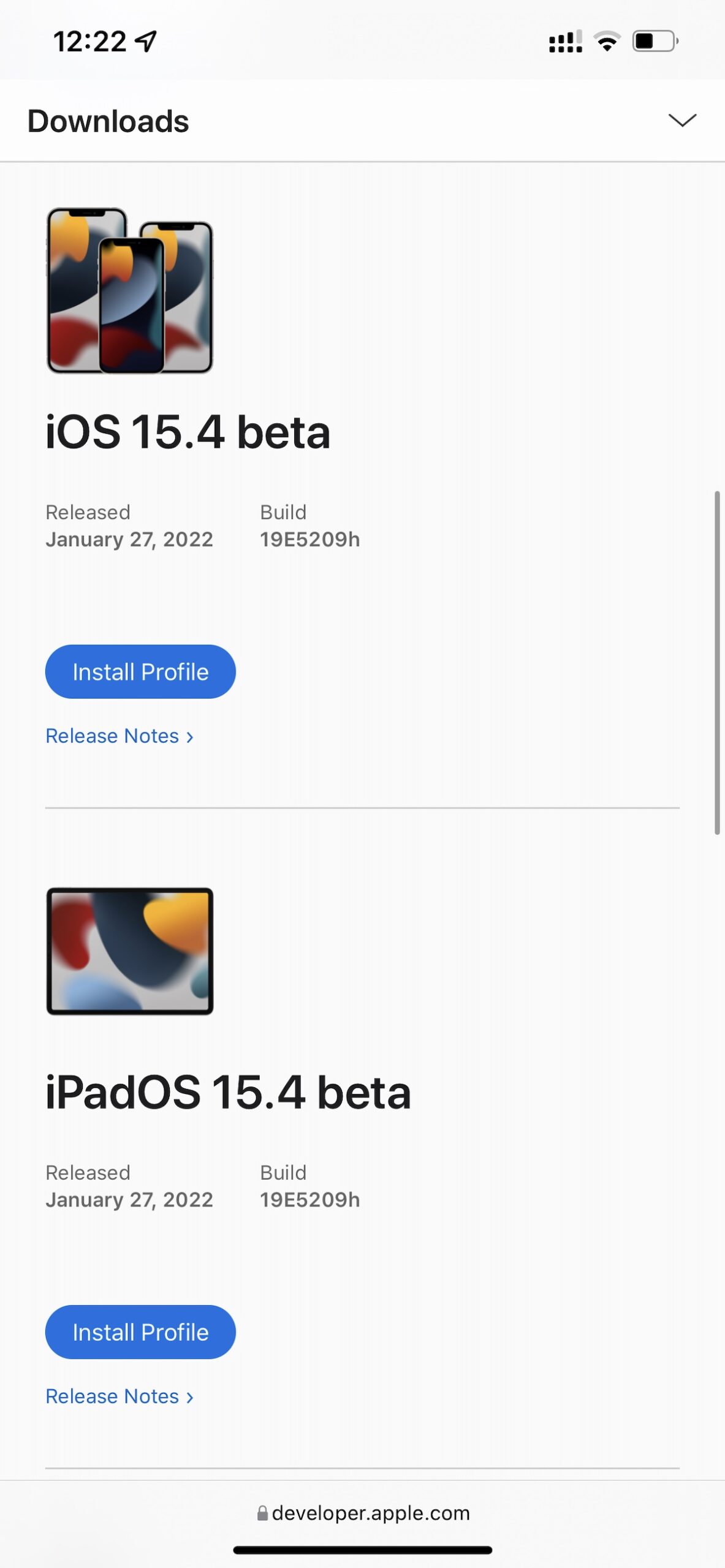 install iOS 15.4 beta 1