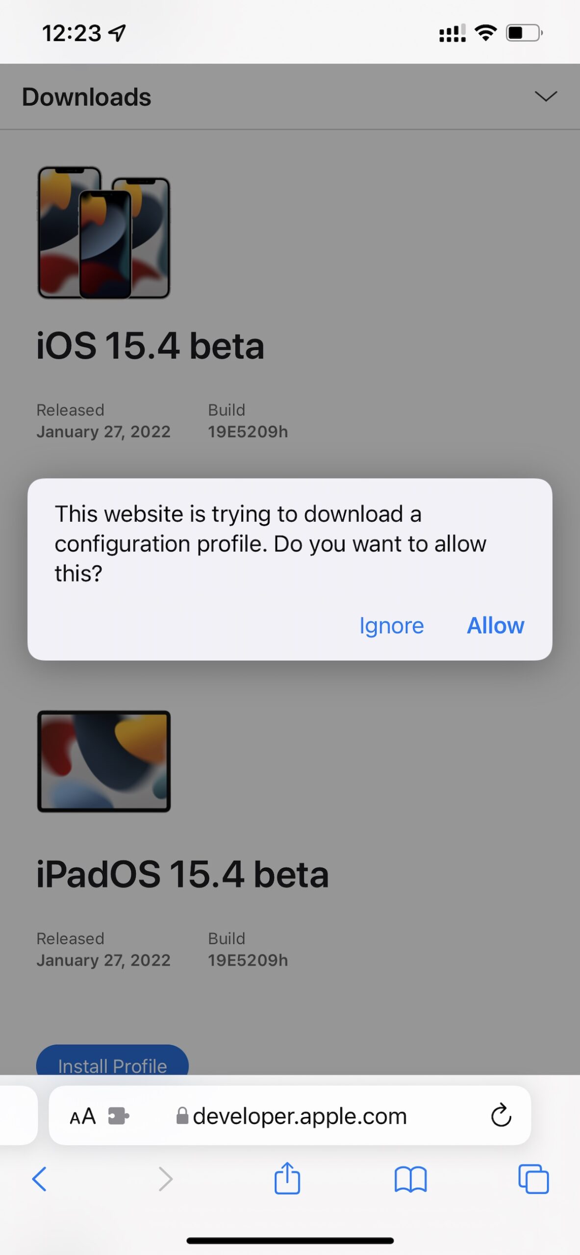 install iOS 15.4 beta 2