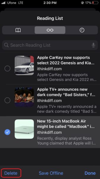 how to clear Safari Reading List on iPhone and iPad