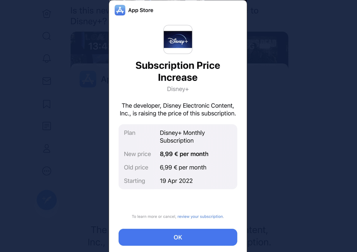 App store - subscription price increase
