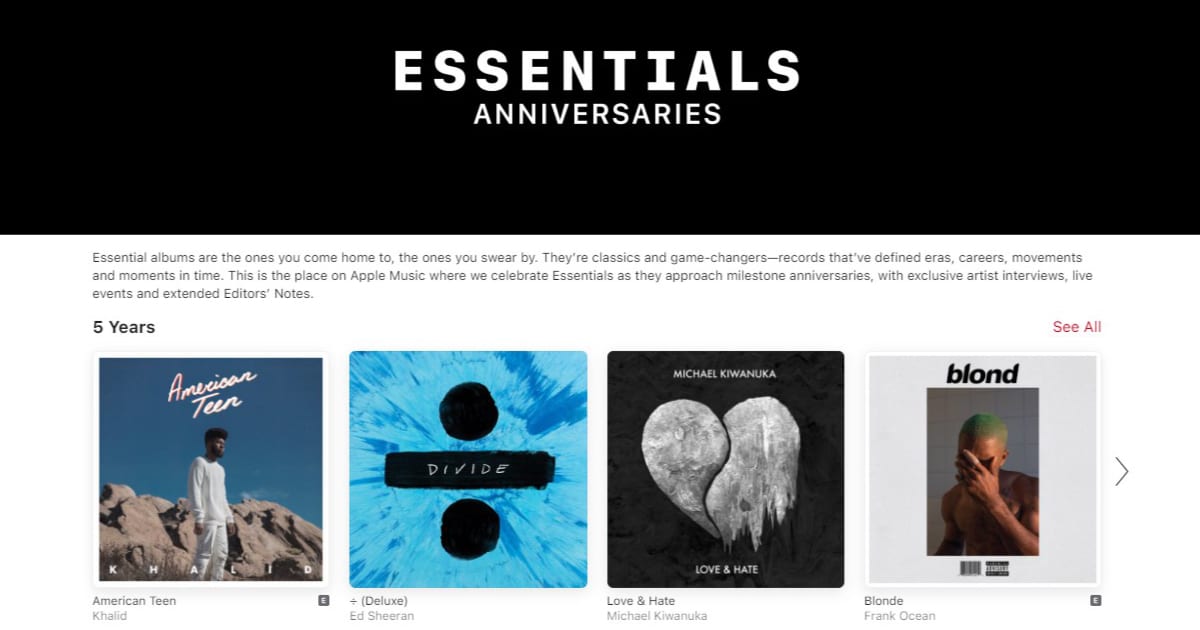 Apple Music Essentials Anniversaries