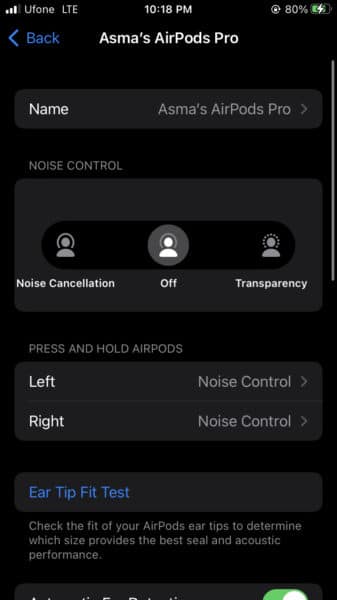 Press and hold settings AirPods Pro