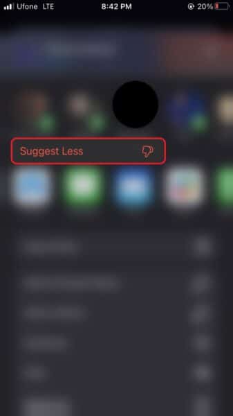 How to remove a suggestion from the sharing menu on iPhone