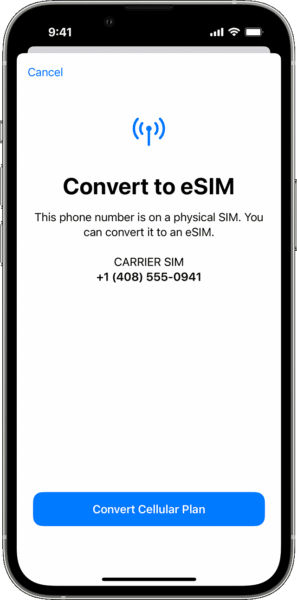 Convert physical SIM to an eSIM on iPhone