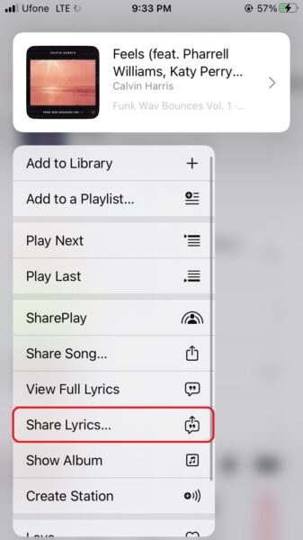 How to share song lyrics from Apple Music to Messages on iPhone