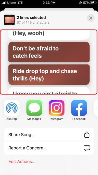 How to share song lyrics from Apple Music to Messages on iPhone