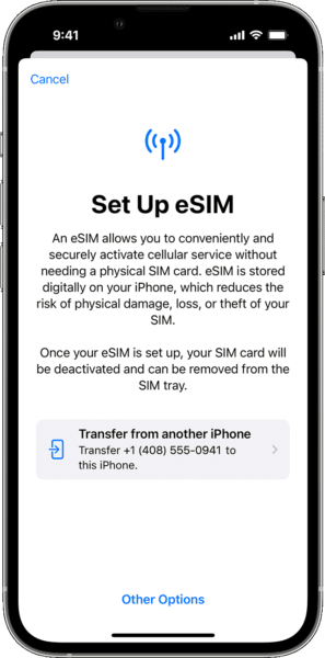 Transfer eSIM from older iPhone to new one using Quick Transfer