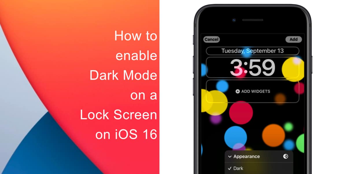 how to enable Dark Mode on a Lock Screen wallpaper on iOS 16