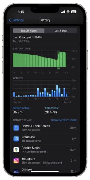 iOS Battery app usage