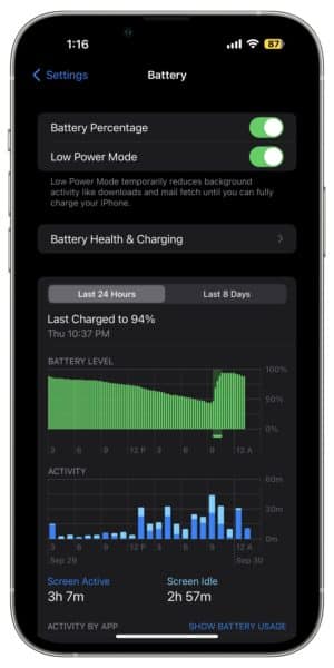 iOS battery Low Power Mode