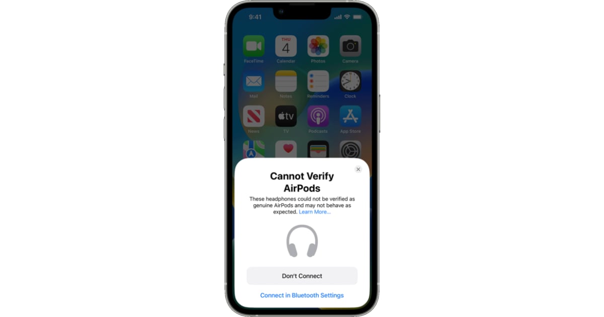 non genuine AirPods alert iOS 16 iPhone