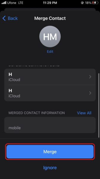 how to find and merge duplicate contacts on iPhone
