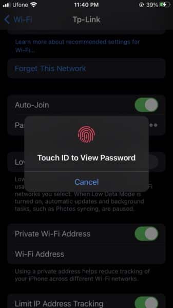 how to view a Wi-Fi password from Settings on iPhone