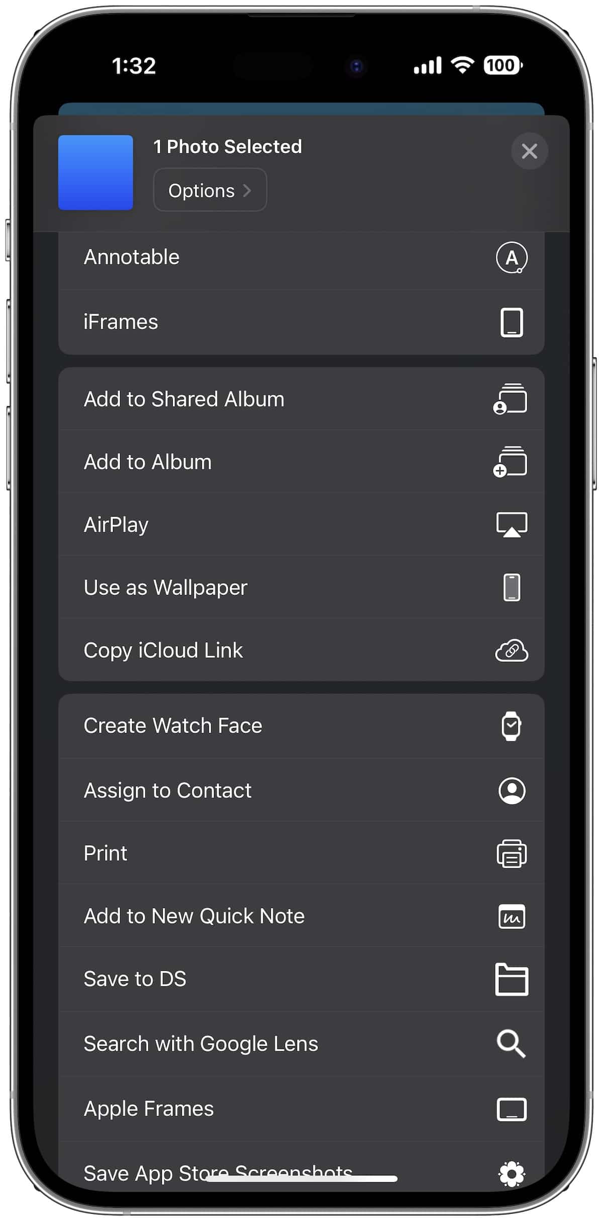 iFrame screenshot menu